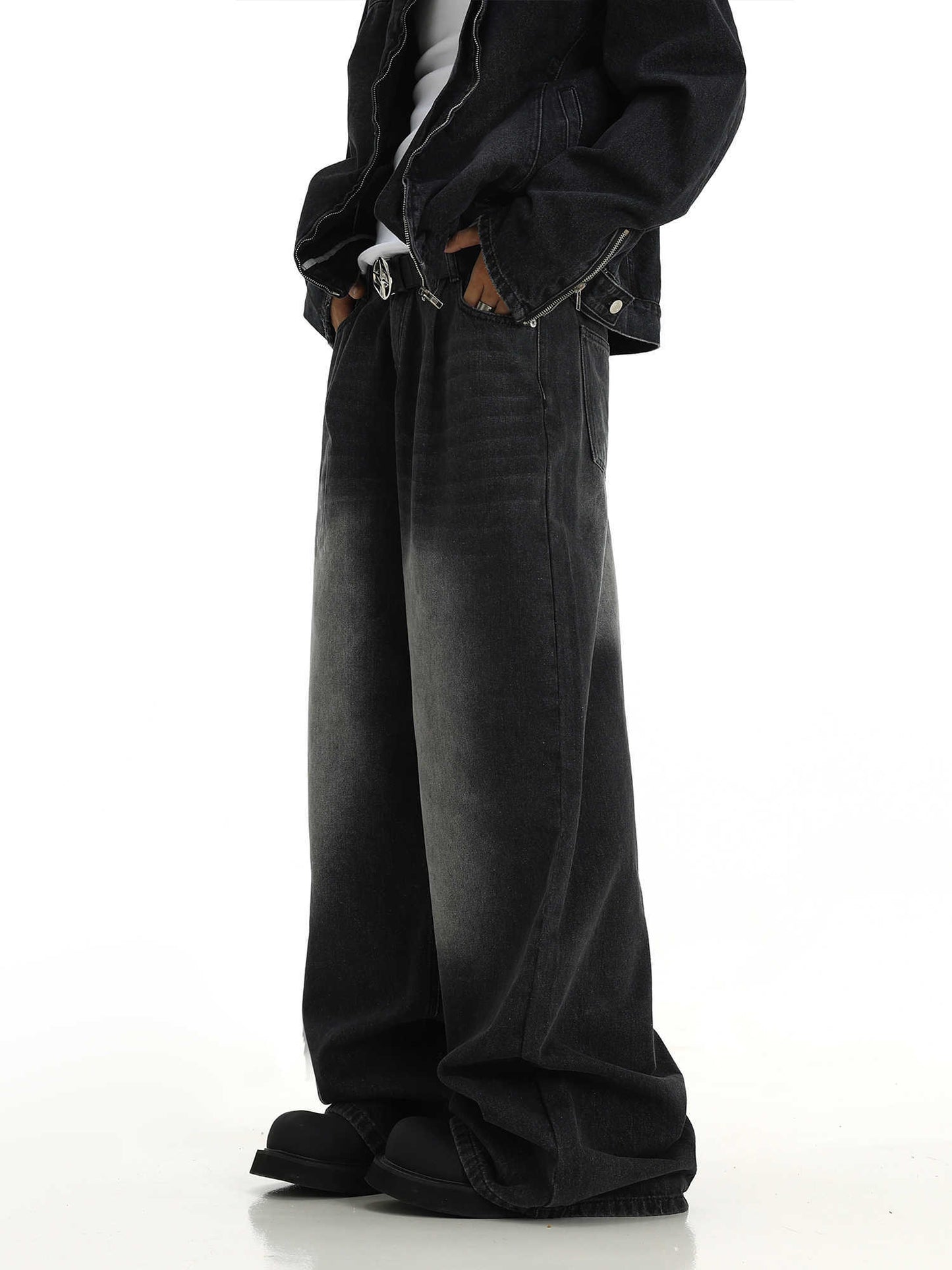 Retro Washed Jeans Men's Straight Casual Wide-leg Pants